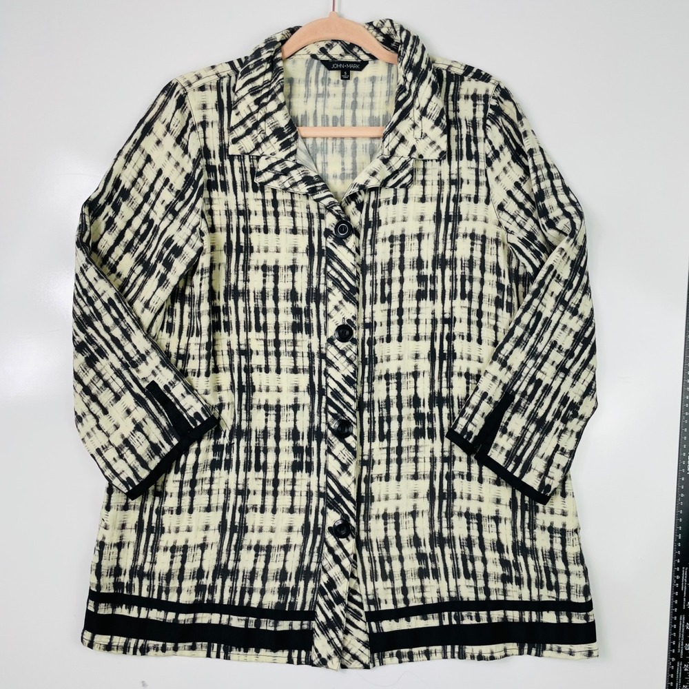 John Mark‎ Women's Small Black & Cream Plaid Button Front Jacket Coat